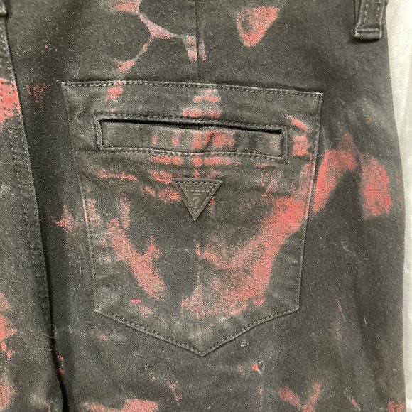 GUESS Los Angeles LA Painted Jeans, Black w Red Splatter Design. Size 28 / US 6 - Picture 5 of 7